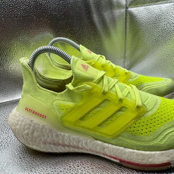 Size 6.5 Adidas Ultraboost 21 Vibrant White Yellow Womens Comfort Running Shoes - Picture 5 of 10